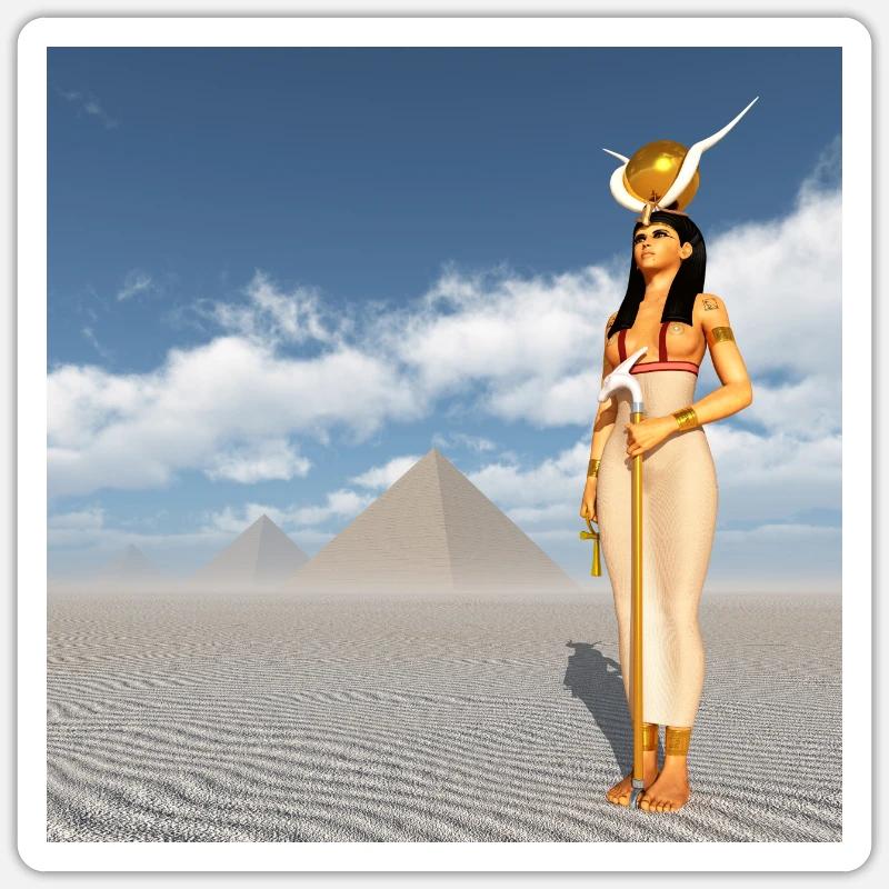 Goddess Hathor and pyramids - Sticker size S (10 x 10 cm) - white matte