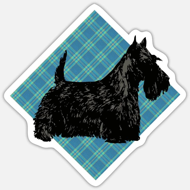 Scottish terrier sur écossais - Sticker taille S (10 x 10 cm) - blanc mat