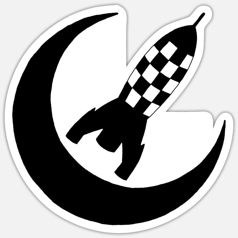 Black rocket and half-moon - Sticker size S (10 x 10 cm) - white matte