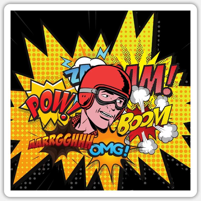 Superhero comic action hero gift Sticker size S (10 x 10 cm)