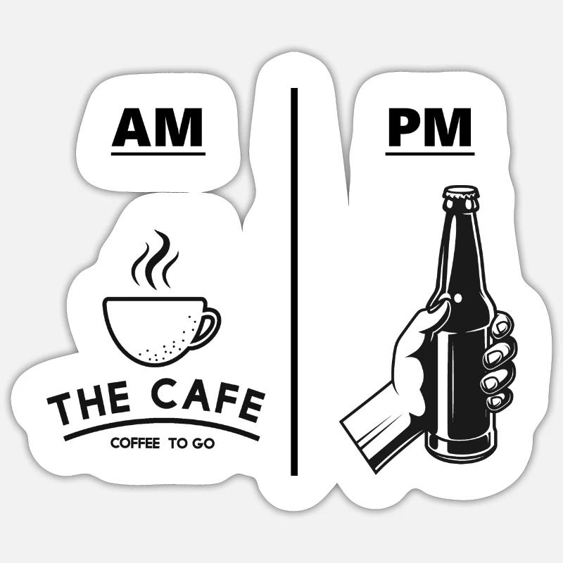 AM PM Kaffee Bier - Sticker Größe S (10 x 10 cm) - Mattweiß
