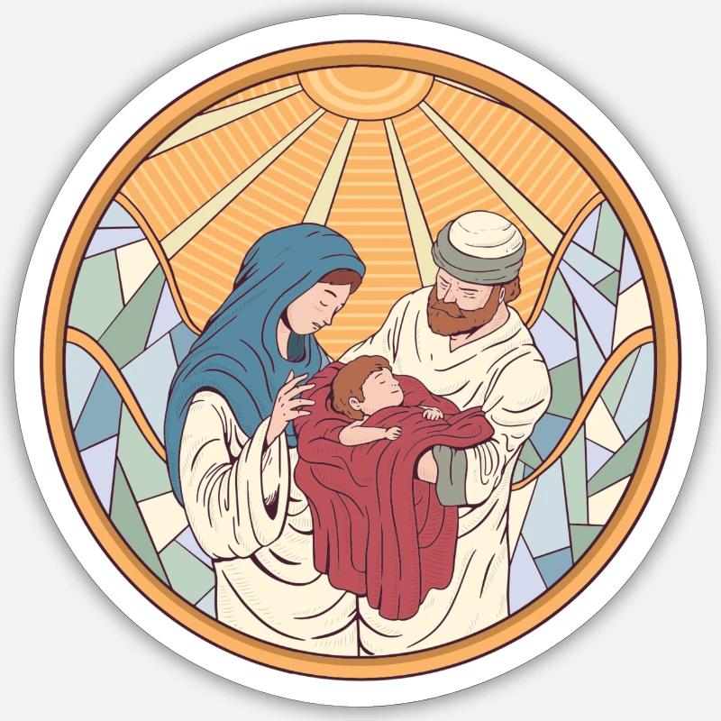 Jésus naissance Marie et Joseph - Sticker taille S (10 x 10 cm) - blanc mat