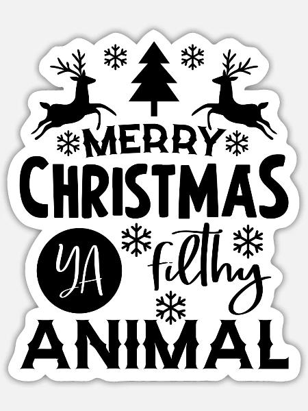 Merry christmas ya filthy animal Geschenk Vegan - Sticker Größe S (10 x 10 cm) - Mattweiß