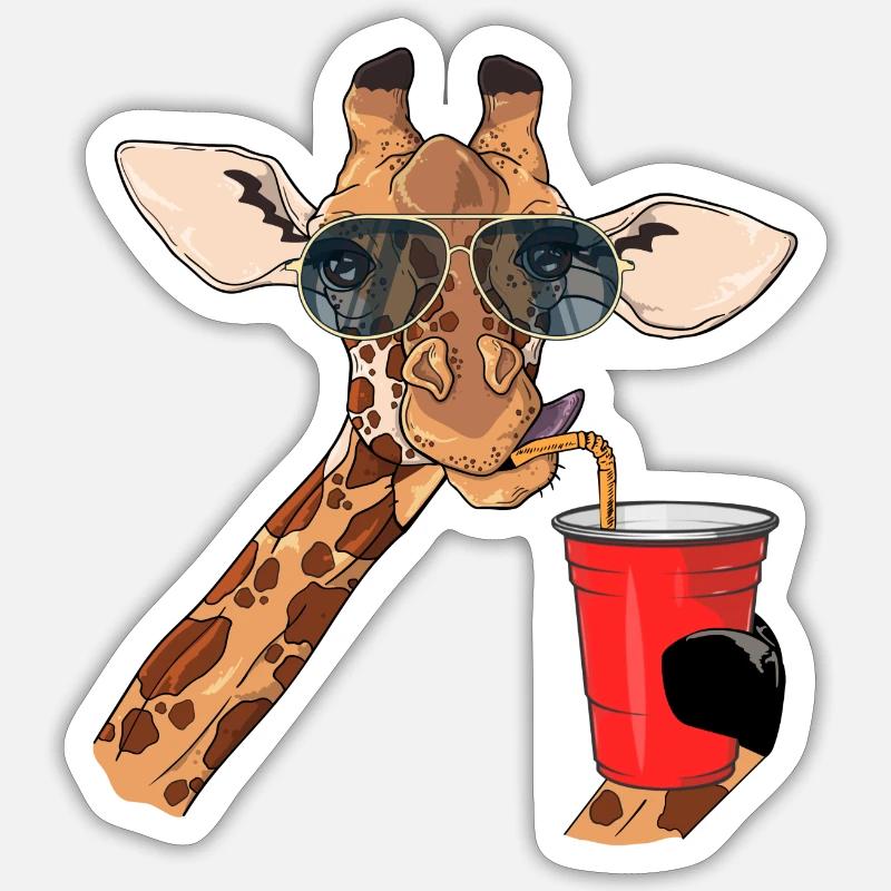 Giraffe Red Cup - Sticker Größe S (10 x 10 cm) - Mattweiß