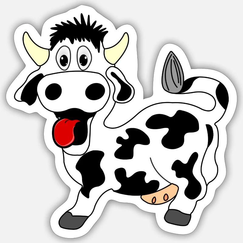 Vache noire et blanche joyeuse avec langue sortie de la bouche Sticker taille S (10 x 10 cm)