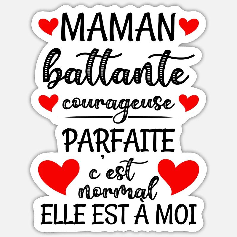 Maman battante courageuse parfaite - Sticker taille S (10 x 10 cm) - blanc mat