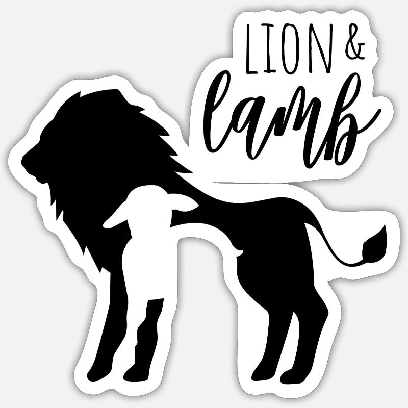 lion et l'agneau - design compact - Sticker taille S (10 x 10 cm) - blanc mat