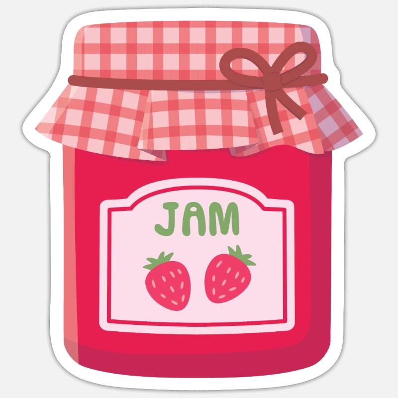 Classic Plaid Pattern Strawberry Jam Bottle Sticker size S (10 x 10 cm)