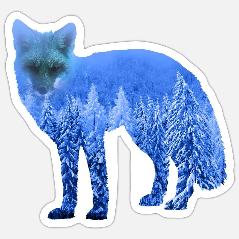 Double Exposure Tiere Polarfuchs Eisfuchs Geschenk Sticker Größe S (10 x 10 cm)
