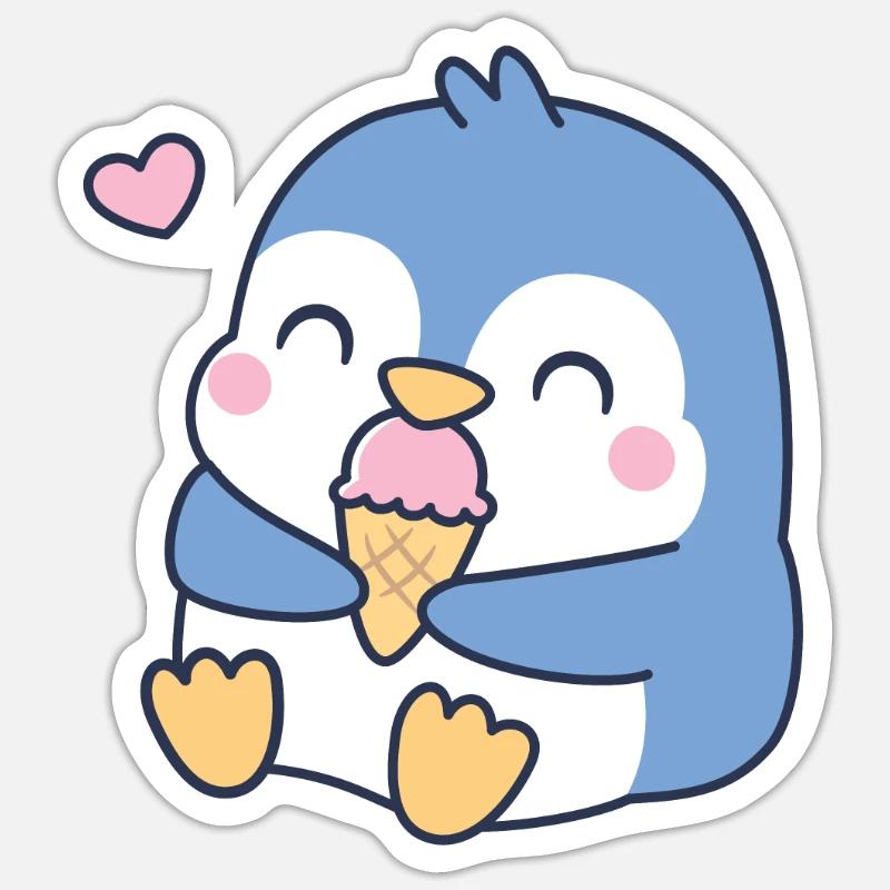 Netter blauer Pinguin liebt Eis Sticker Größe S (10 x 10 cm)