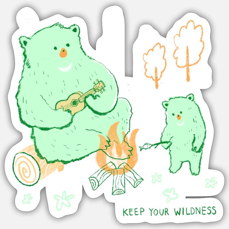 Camping ours avec ukulélé - Sticker taille S (10 x 10 cm) - blanc mat