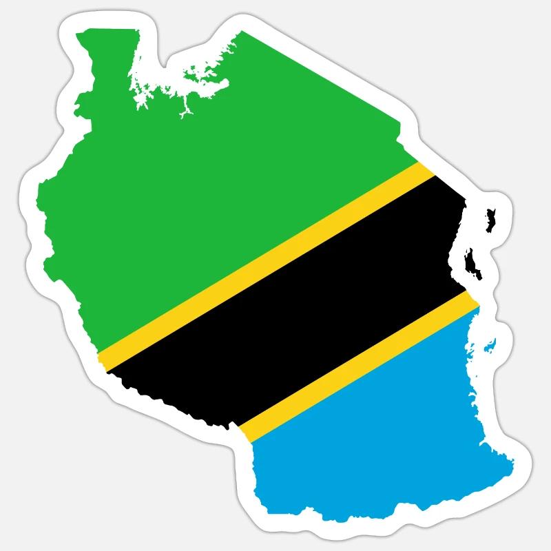 Drapeau tanzanie carte drapeau - Sticker taille S (10 x 10 cm) - blanc mat