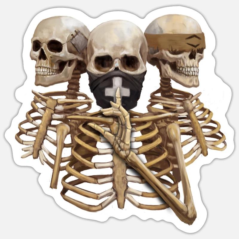 Skeleton Hear No Evil. Speak No Evil. See No Evil Sticker size S (10 x 10 cm)