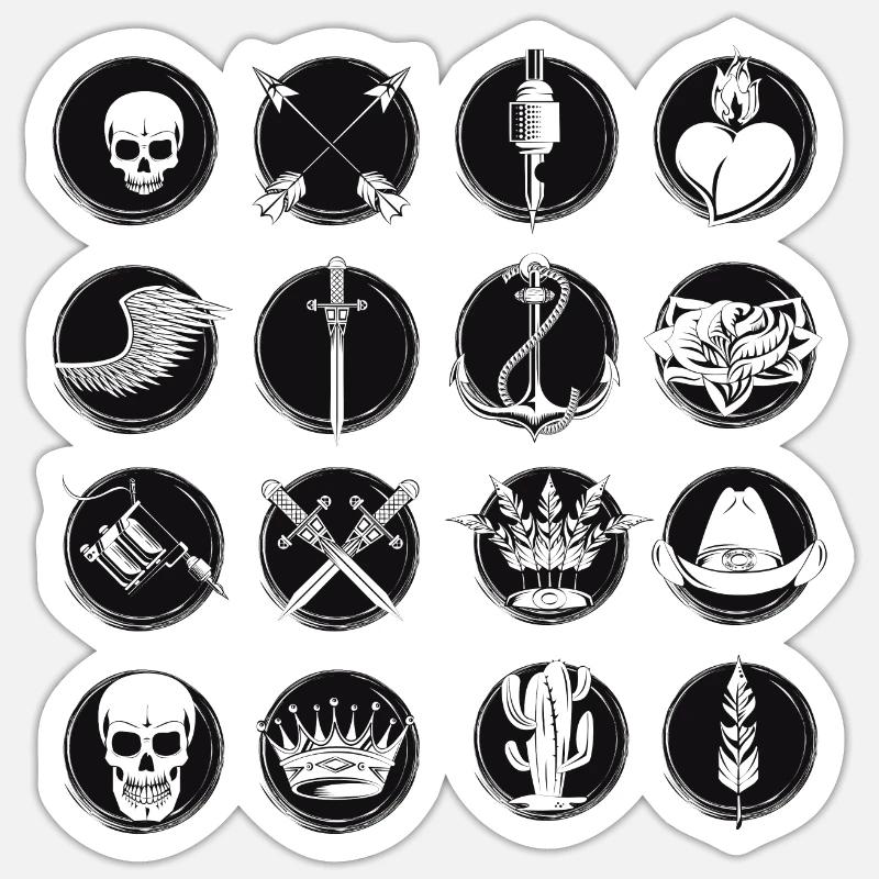 Old School 16 modèles - Sticker taille S (10 x 10 cm) - blanc mat