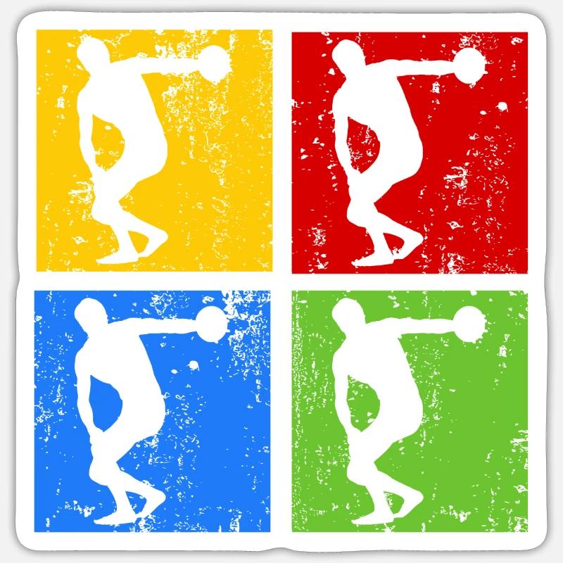 Diskuswurf Diskuswerfen Pop Art Retro Silhouette - Sticker Größe S (10 x 10 cm) - Mattweiß