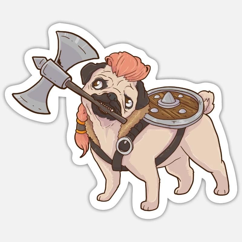 Netter Wikinger Mops Hundeliebhaber Wikinger - Sticker Größe S (10 x 10 cm) - Mattweiß