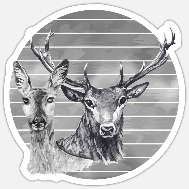 Cerf et biche - Sticker taille S (10 x 10 cm) - blanc mat