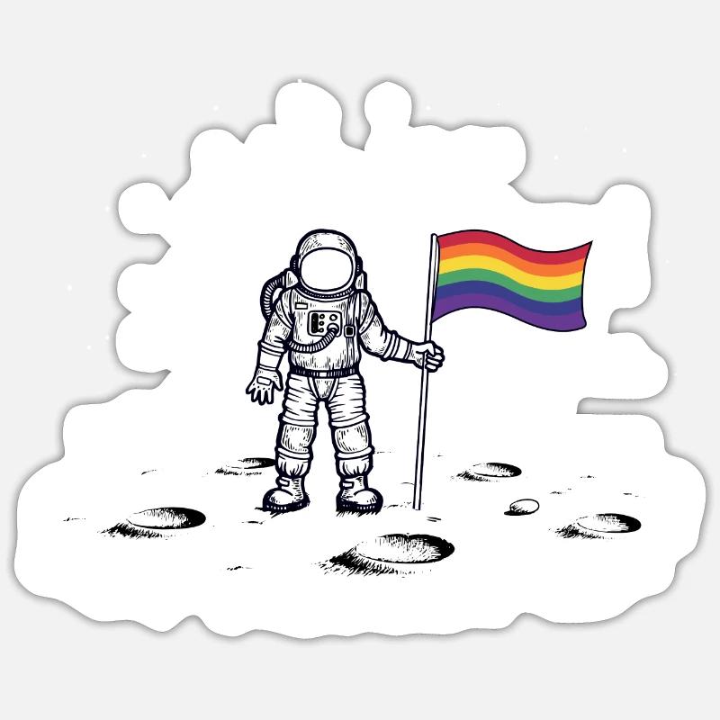 Drapeau arc-en-ciel astronaute - Sticker taille S (10 x 10 cm) - blanc mat
