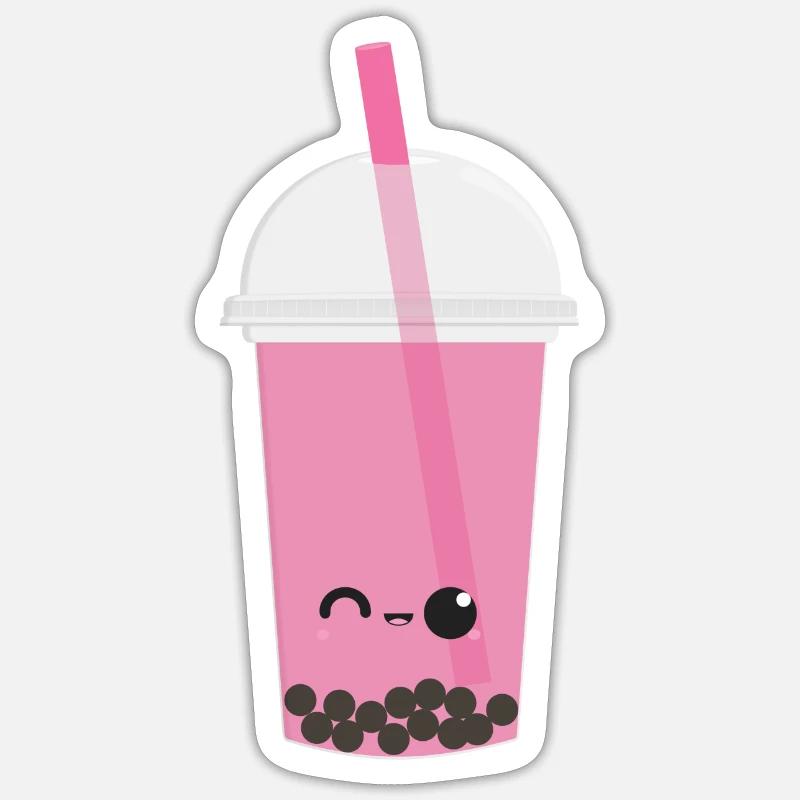 Kawaii Bubble Tea Cerise - Sticker taille S (10 x 10 cm) - blanc mat