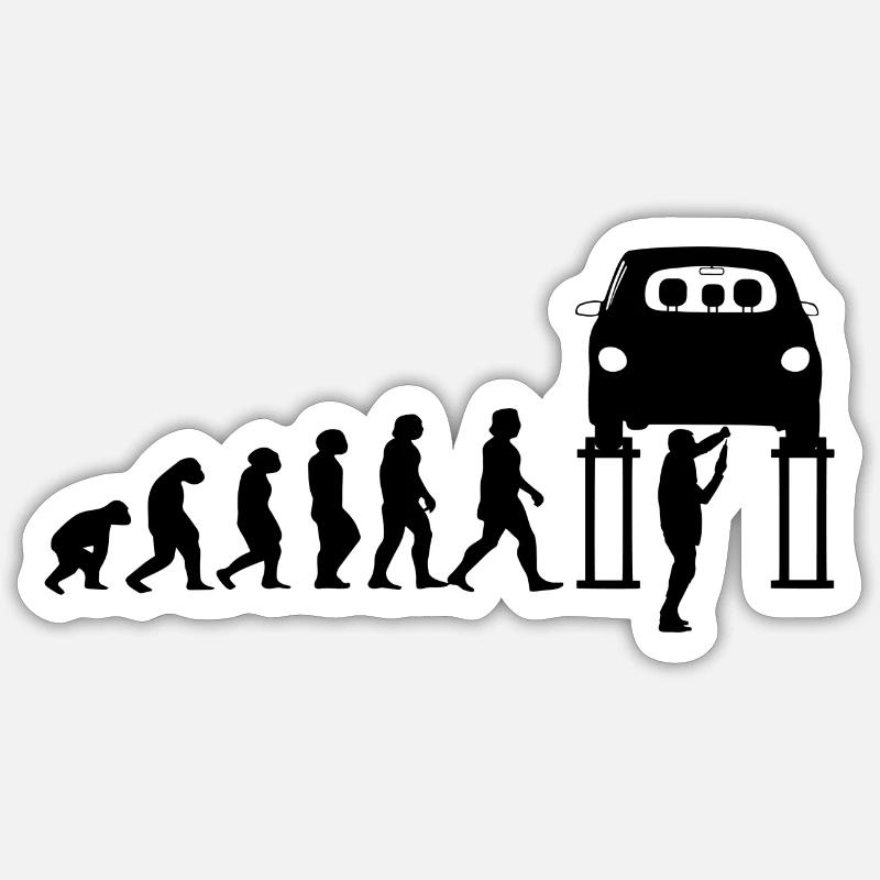Geschenk wagen autofans mechaniker evolution Sticker Größe S (10 x 10 cm)