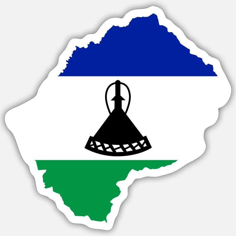 Drapeau Lesotho - Sticker taille S (10 x 10 cm) - blanc mat