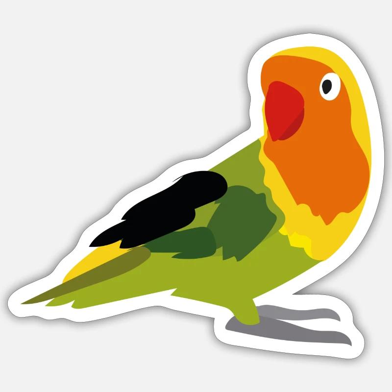 Perroquet jaune, vert et orange - Sticker taille S (10 x 10 cm) - blanc mat
