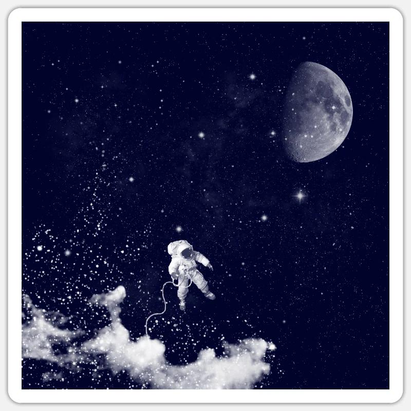 Dans l'espace, planètes et astronaute dans la nébuleuse - Sticker taille S (10 x 10 cm) - blanc mat