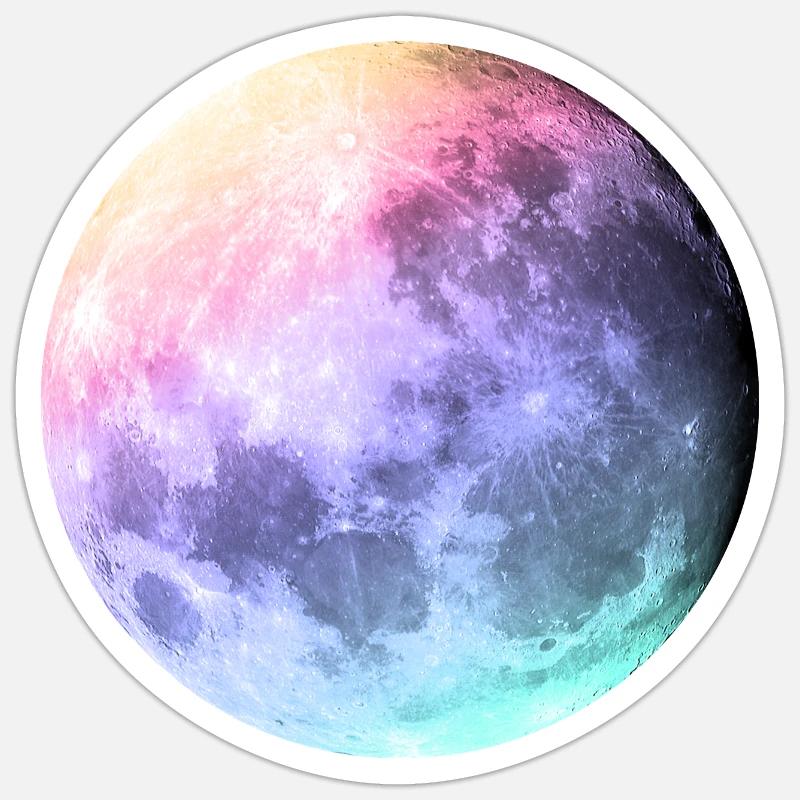 Lune dans l’arc-en-ciel pastel - Sticker taille S (10 x 10 cm) - blanc mat