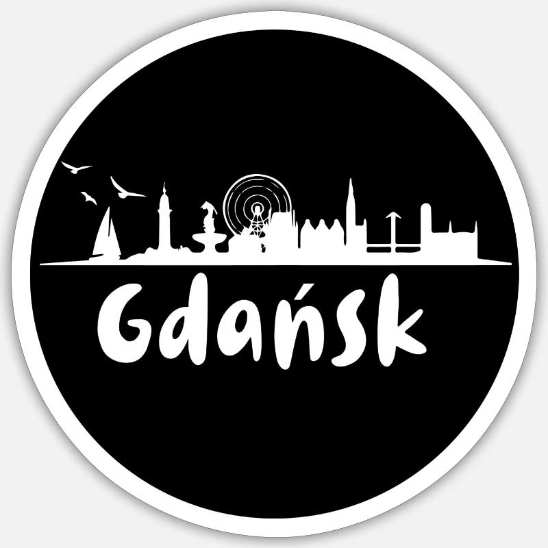 danzig, skyline, kreis, scherenschnitt, schwarz - Sticker Größe S (10 x 10 cm) - Mattweiß