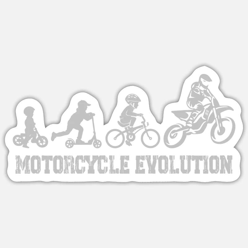Motorcycle Evolution Motocross Mensch Entwicklung - Sticker Größe S (10 x 10 cm) - Mattweiß