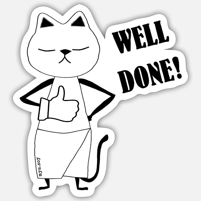 Nekochan Well Done - Sticker Größe S (10 x 10 cm) - Mattweiß