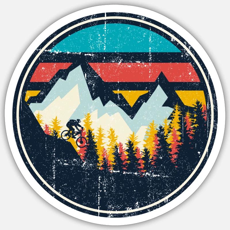 Mountain MTB Sunset Circle - Sticker size S (10 x 10 cm) - white matte