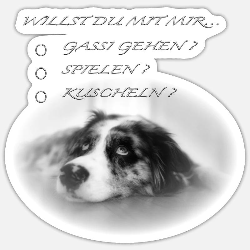 Willst du mit mir...? - Aussie Australien Shepherd - Sticker Größe S (10 x 10 cm) - Mattweiß
