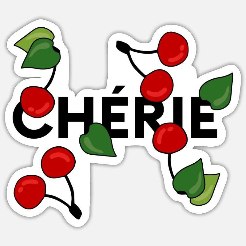 cherry "chérie" statement with cherries - Sticker size S (10 x 10 cm) - white matte