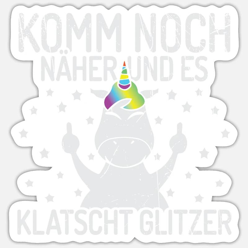 Mittelfinger Einhorn Sprüche Regenbogen - Sticker Größe S (10 x 10 cm) - Mattweiß