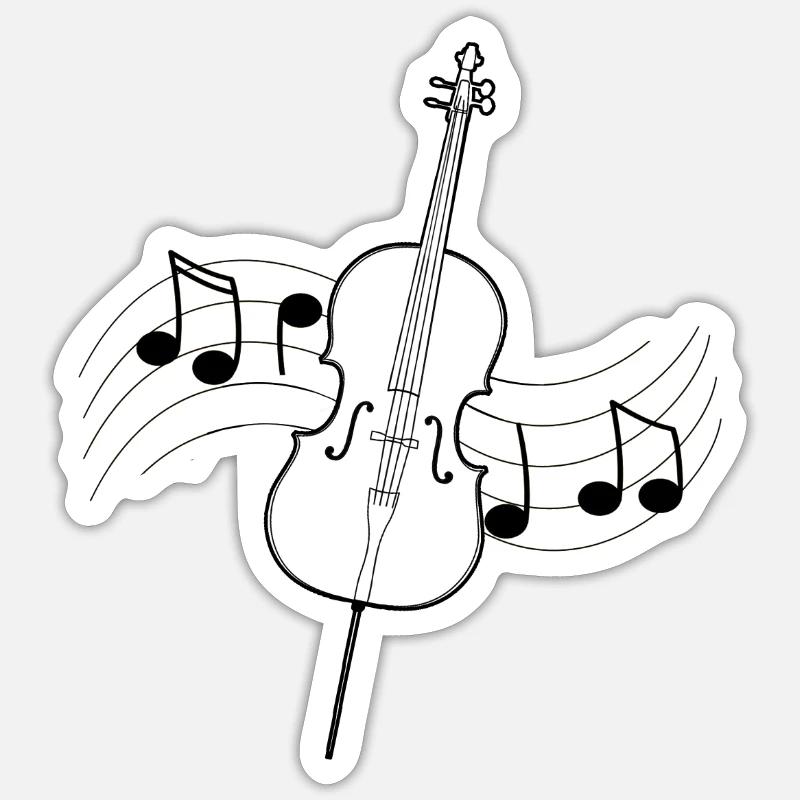 Violoncelle musique dessin partition notes noirs - Sticker taille S (10 x 10 cm) - blanc mat