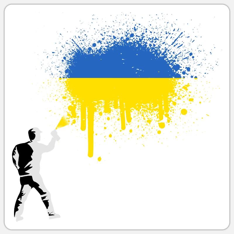 Drapeau Ukraine Drapeau rouge drapeau ukrainien - Sticker taille S (10 x 10 cm) - blanc mat