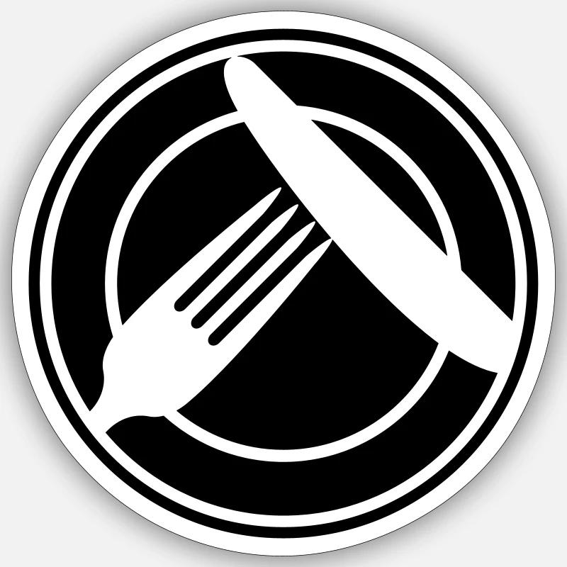 Fork, knife and plate - Sticker size S (10 x 10 cm) - white matte