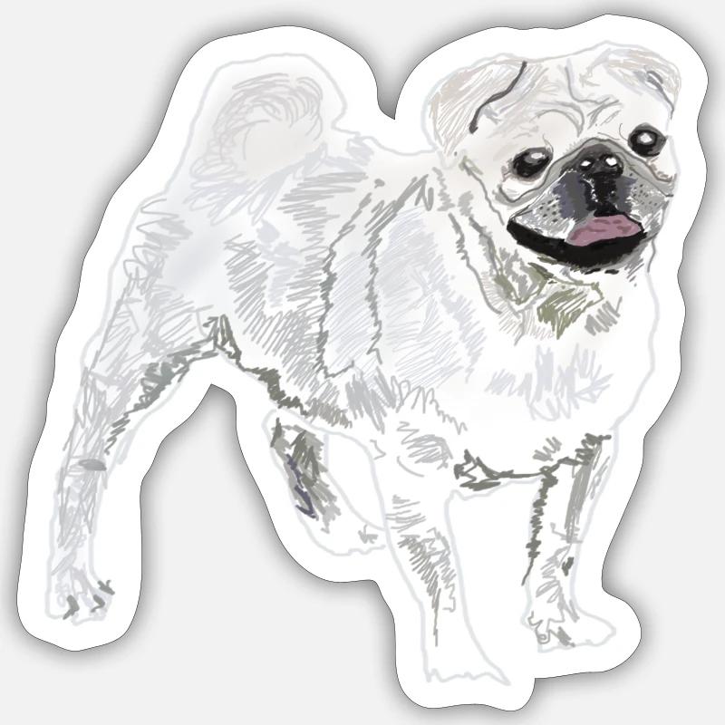 Mops - Sticker Größe S (10 x 10 cm) - Mattweiß