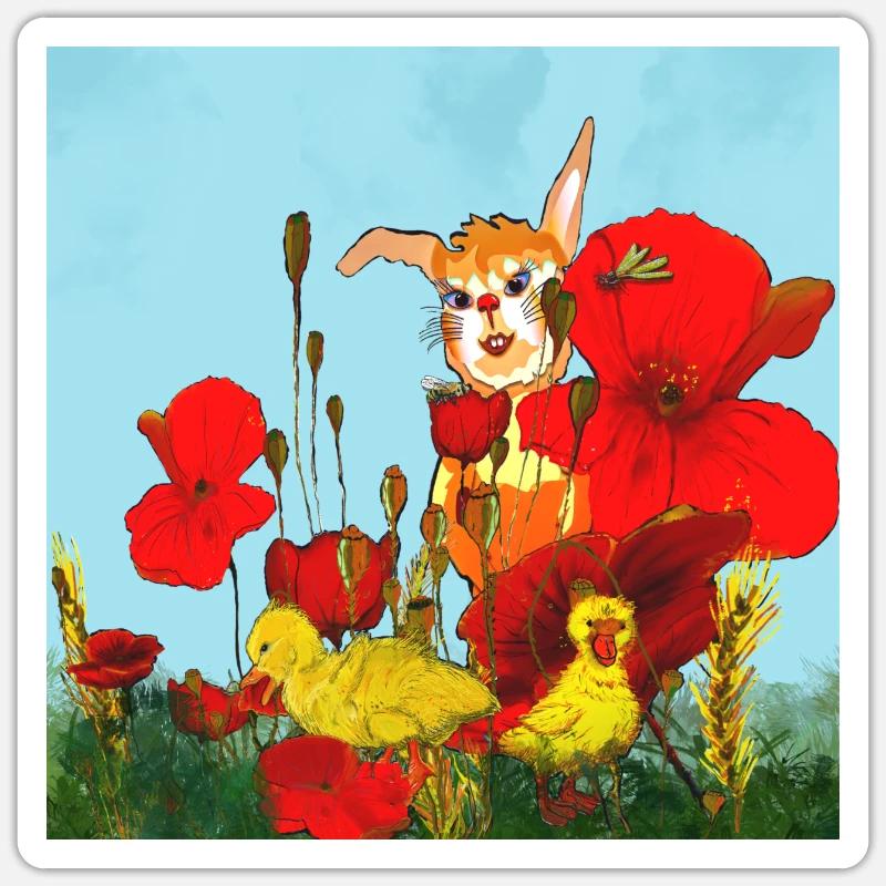 Lapin dans la prairie - Sticker taille S (10 x 10 cm) - blanc mat