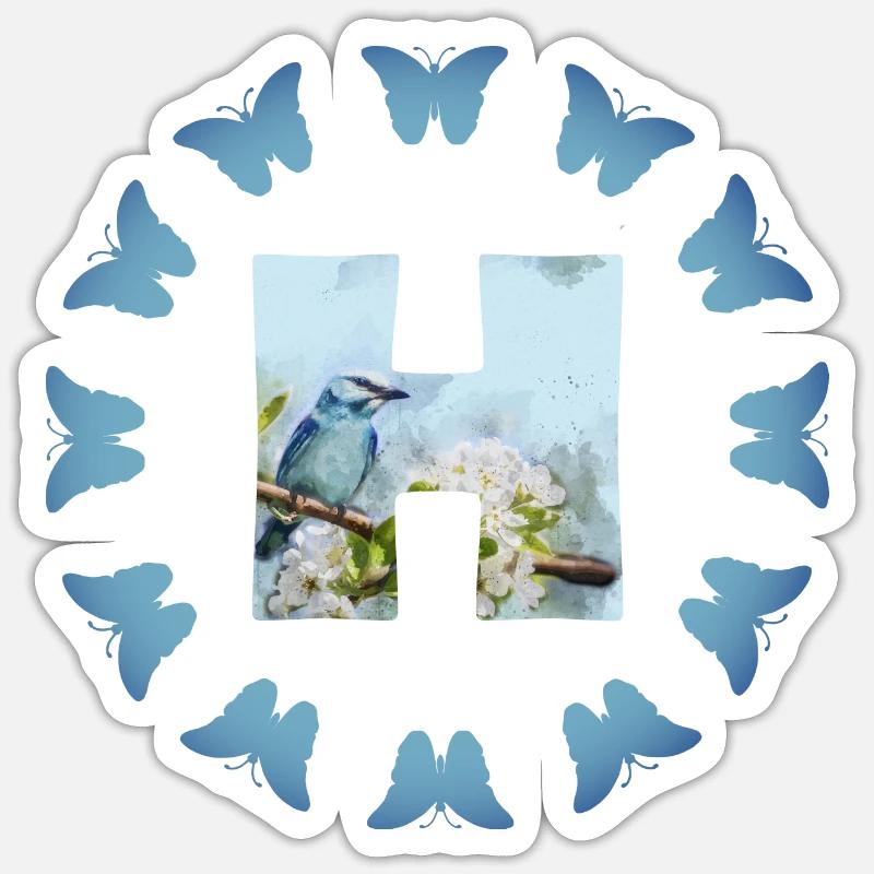 blüten blauer vogel h Sticker Größe S (10 x 10 cm)