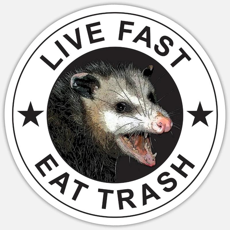 Live Fast Eat Trash Possum - Sticker taille S (10 x 10 cm) - blanc mat