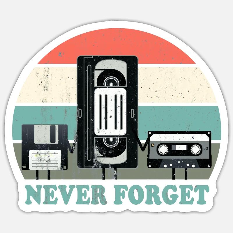 Never Forget-VHS, Kassette, Diskette Disc-Old School Sticker Größe S (10 x 10 cm)