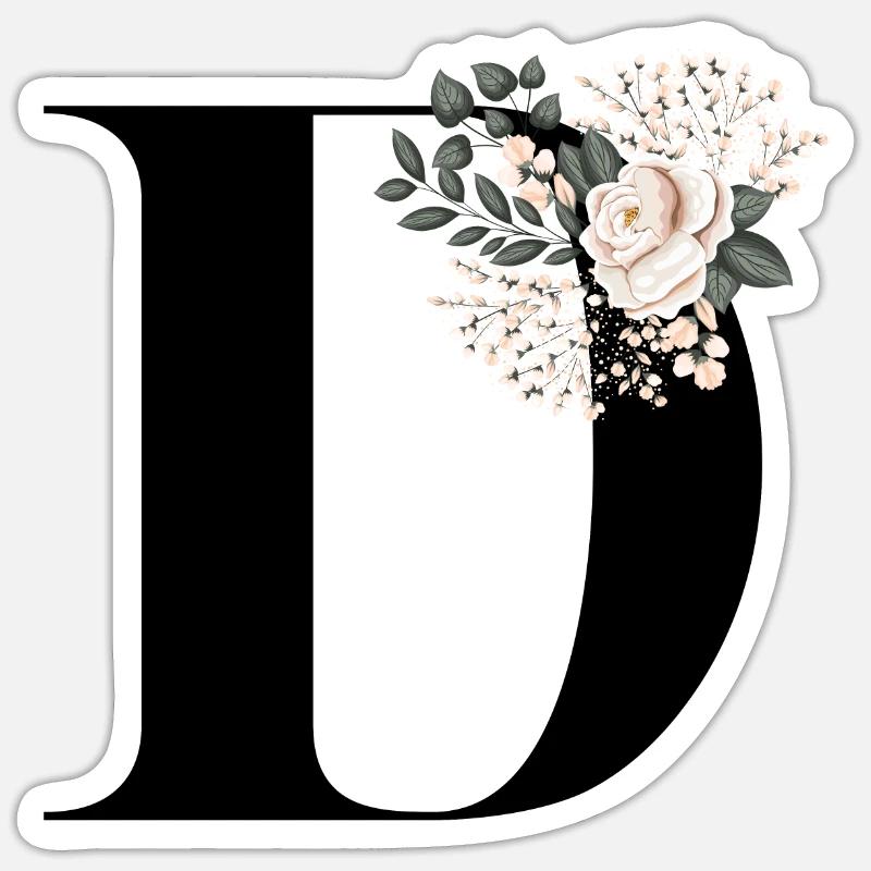 Buchstabe D blühende - Sticker Größe S (10 x 10 cm) - Mattweiß