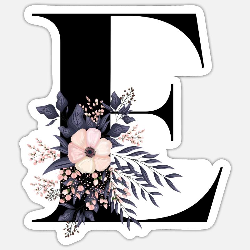 Buchstabe E blühende - Sticker Größe S (10 x 10 cm) - Mattweiß