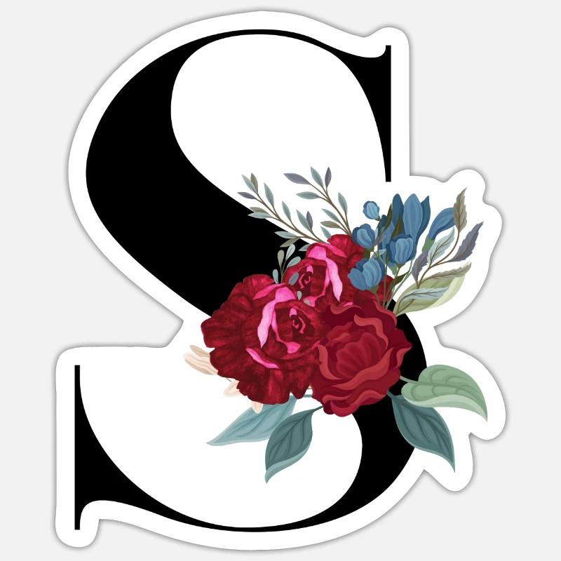 letter S bloomed - Sticker size S (10 x 10 cm) - white matte