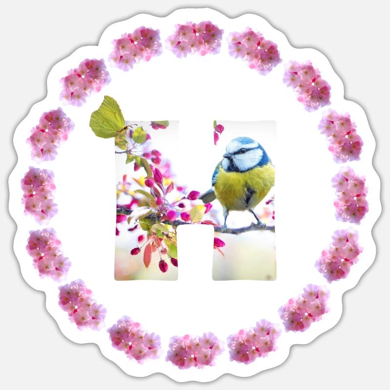 spring bird butterfly h - Sticker size S (10 x 10 cm) - white matte