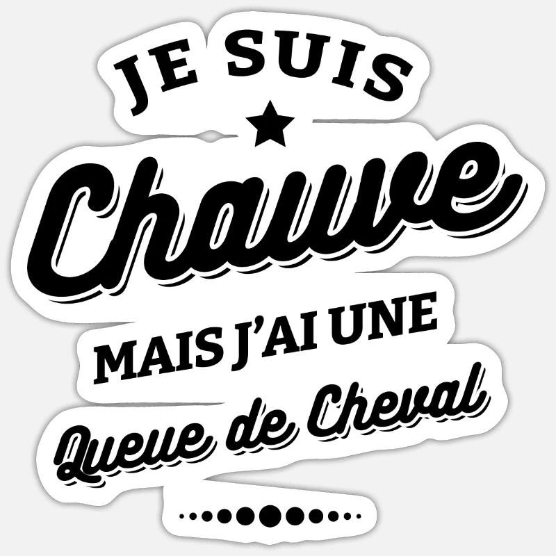 JE SUIS CHAUVE AVEC UNE QUEUE DE CHEVAL Sticker taille S (10 x 10 cm)