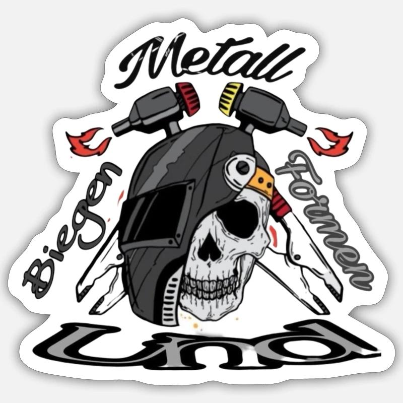 Kranium med svejsehjelm og svejsebrænder - Sticker størrelse S (10 x 10 cm) - mat hvid