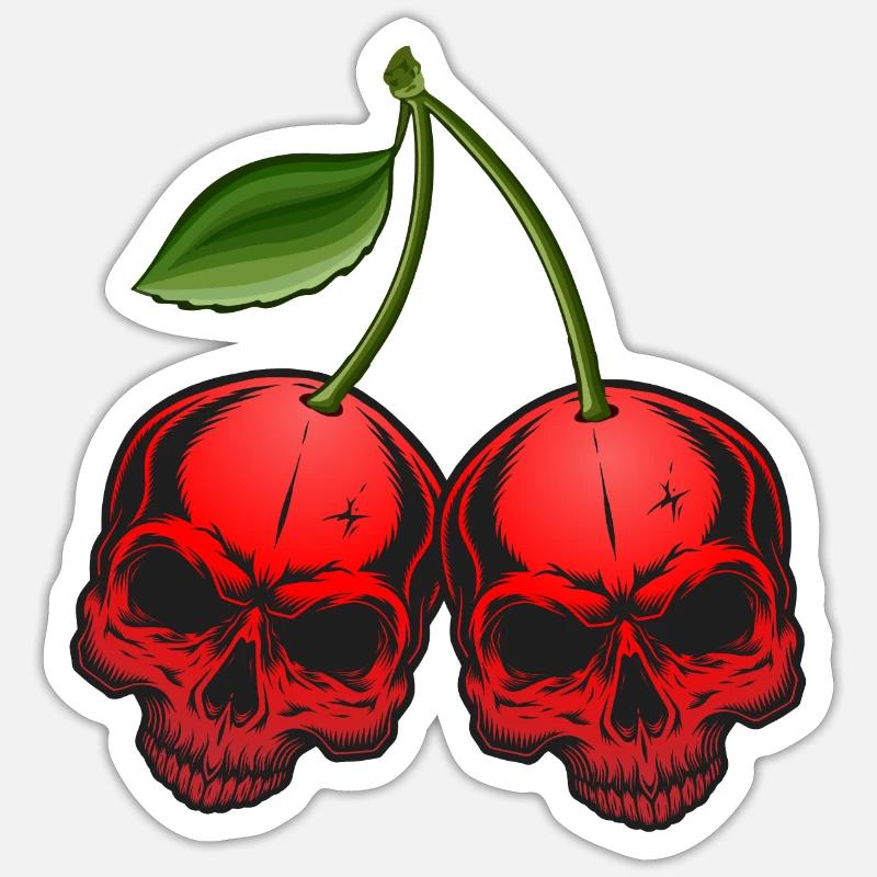 Kirsche Totenkopf Schädel Skull Cherry - Sticker taille S (10 x 10 cm) - blanc mat